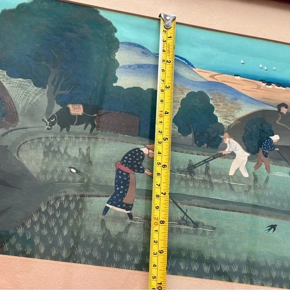 1950s Japanese Woodblock Print by Bakufu Ohno “Weeding Rice” - Picture 12 of 14